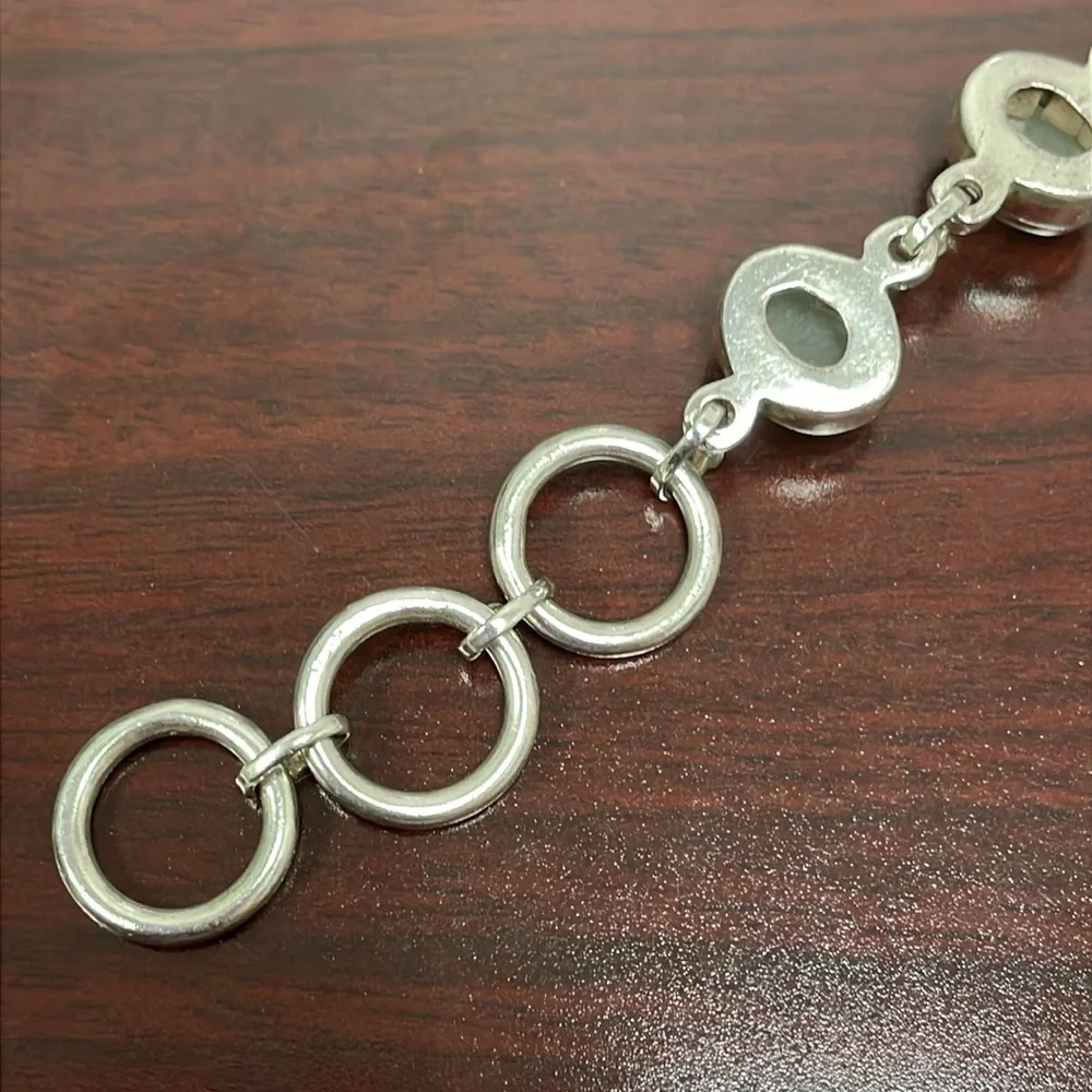 Silver Tone Bracelet with Gray/Green Stones